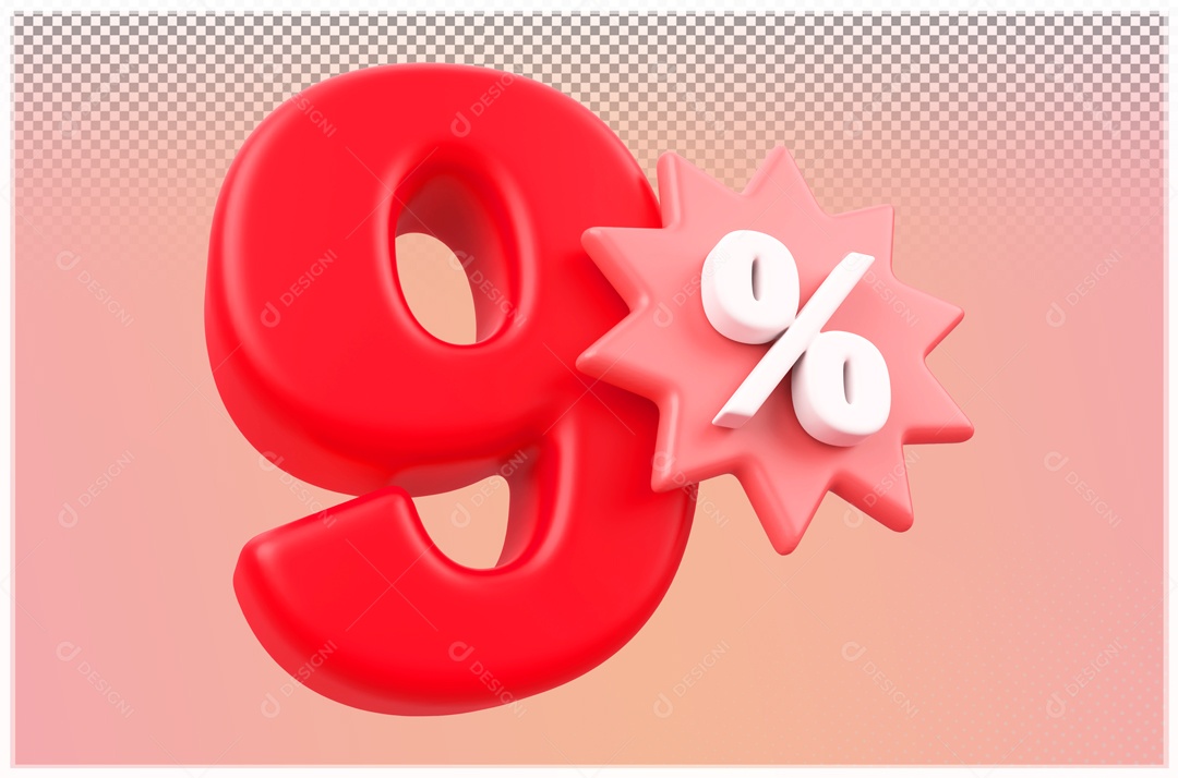 Desconto de 9% Elemento 3D Vermelho para Composição PSD