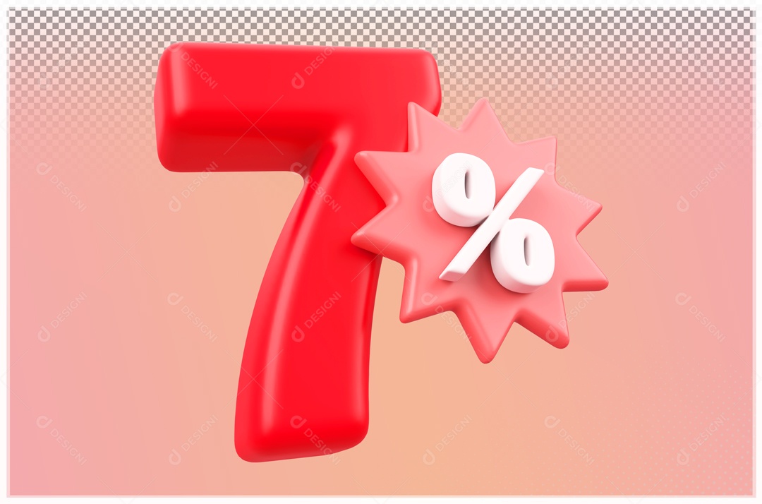Desconto de 7% Elemento 3D Vermelho para Composição PSD