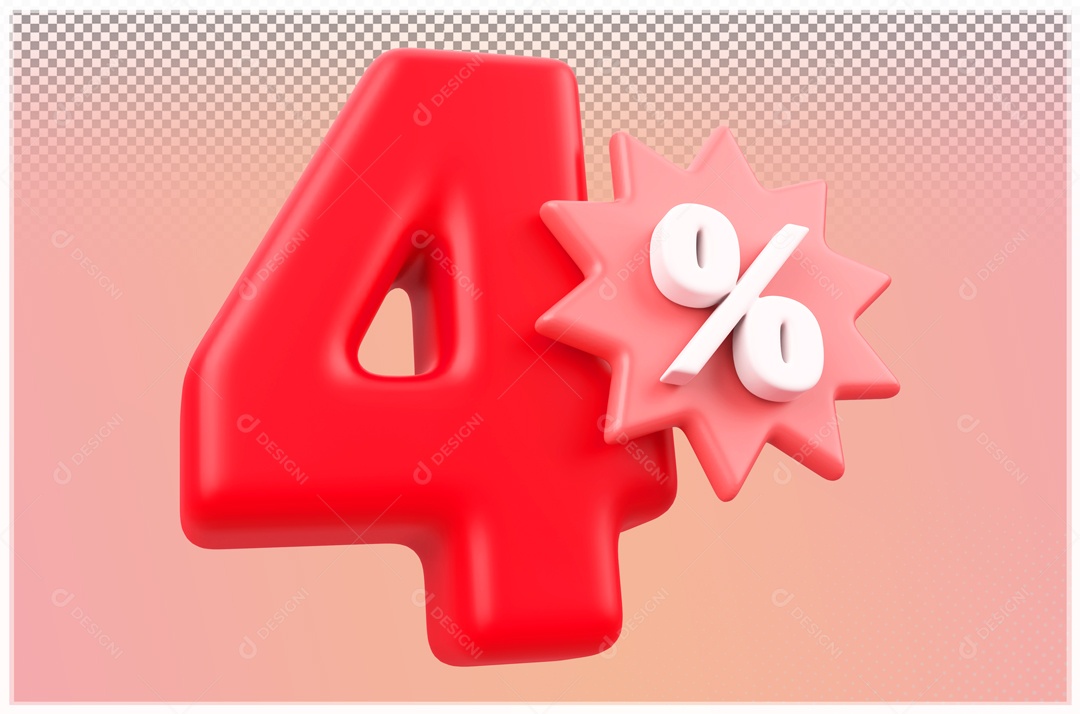 Desconto de 4% Elemento 3D Vermelho para Composição PSD