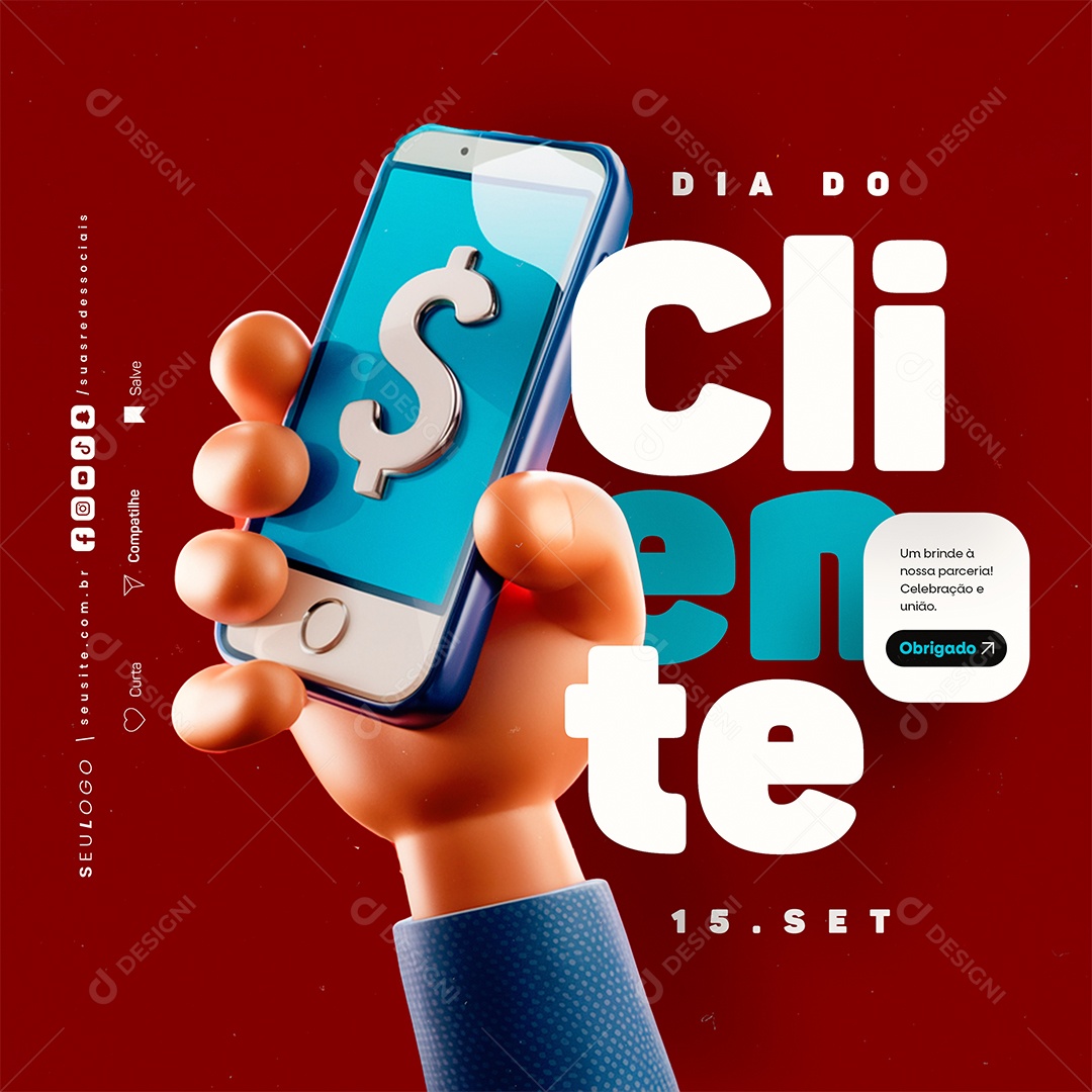Dia do Cliente 15 de Setembro Obrigado Social Media PSD Editável