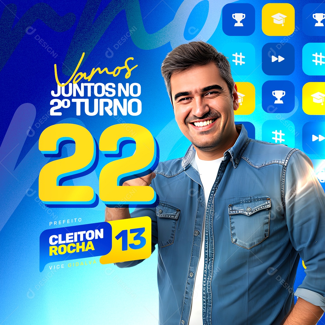 Política Vamos Juntos no Segundo Turno Social Media PSD Editável