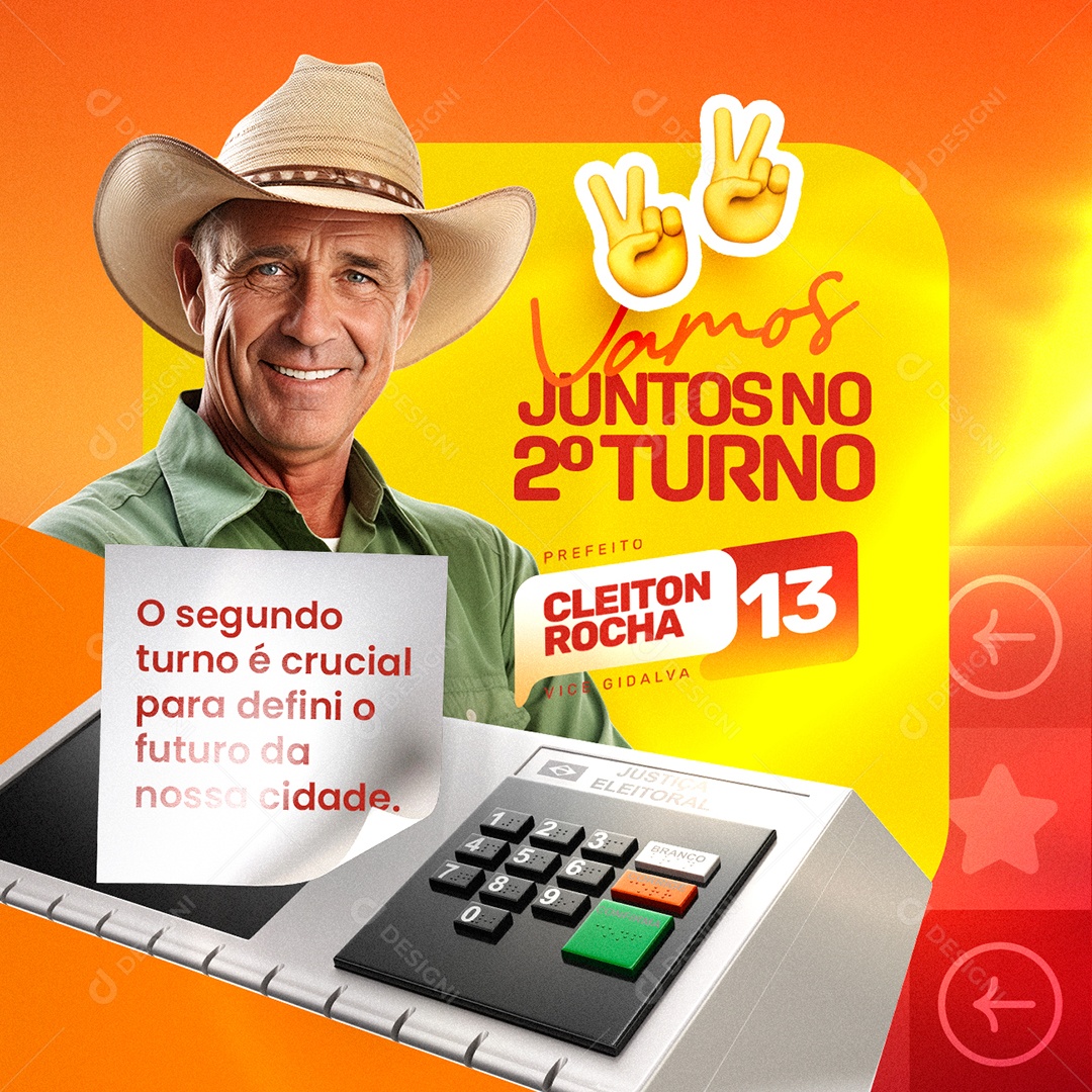 Política Vamos Juntos no Segundo Turno Social Media PSD Editável