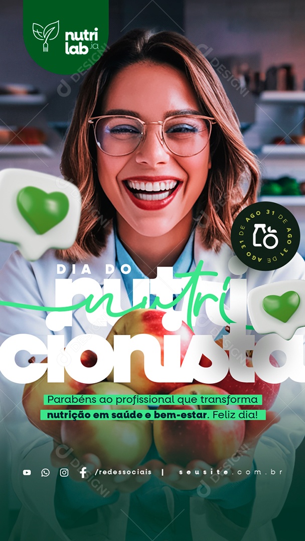 Story Dia Do Nutricionista 31 De Agosto Parabéns ao Profissional Social Media PSD Editável