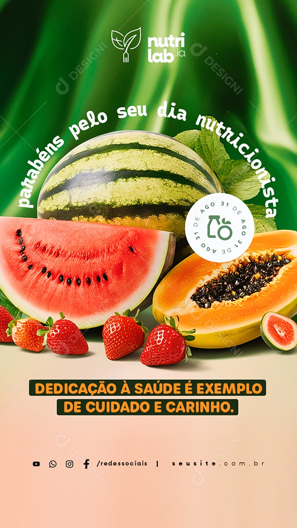 Story Dia Do Nutricionista 31 De Agosto Parabéns Social Media PSD Editável