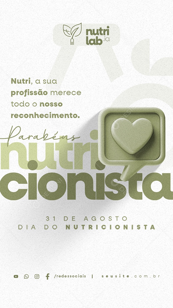 Story Social Media Dia Do Nutricionista 31 De Agosto Parabéns PSD Editável