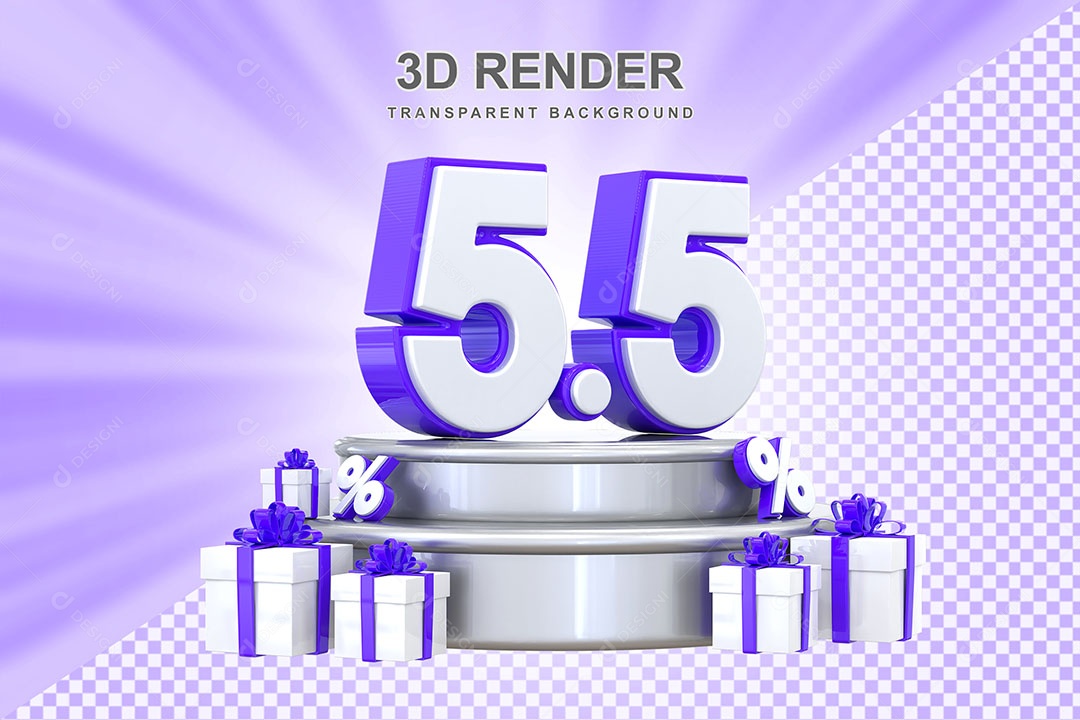 Número Roxo 5 5 Elemento 3D para Composição PSD