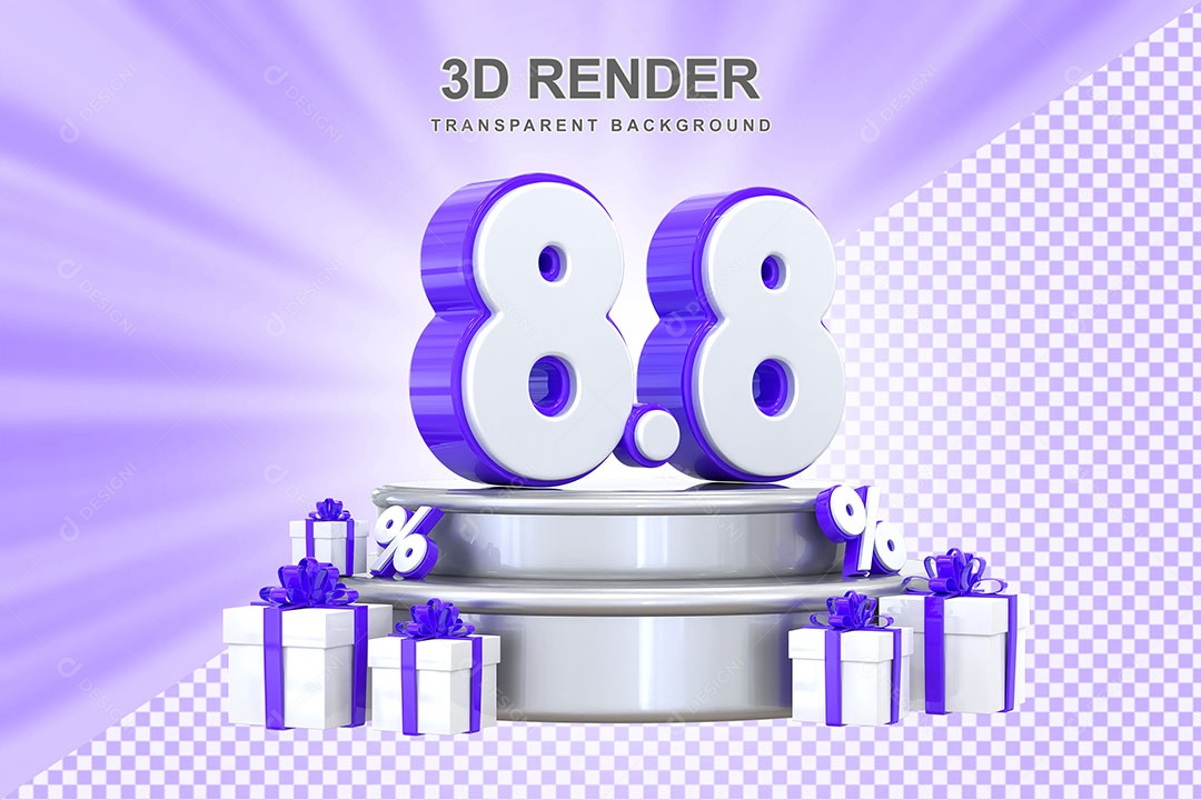 Número Roxo 8 8 Elemento 3D para Composição PSD