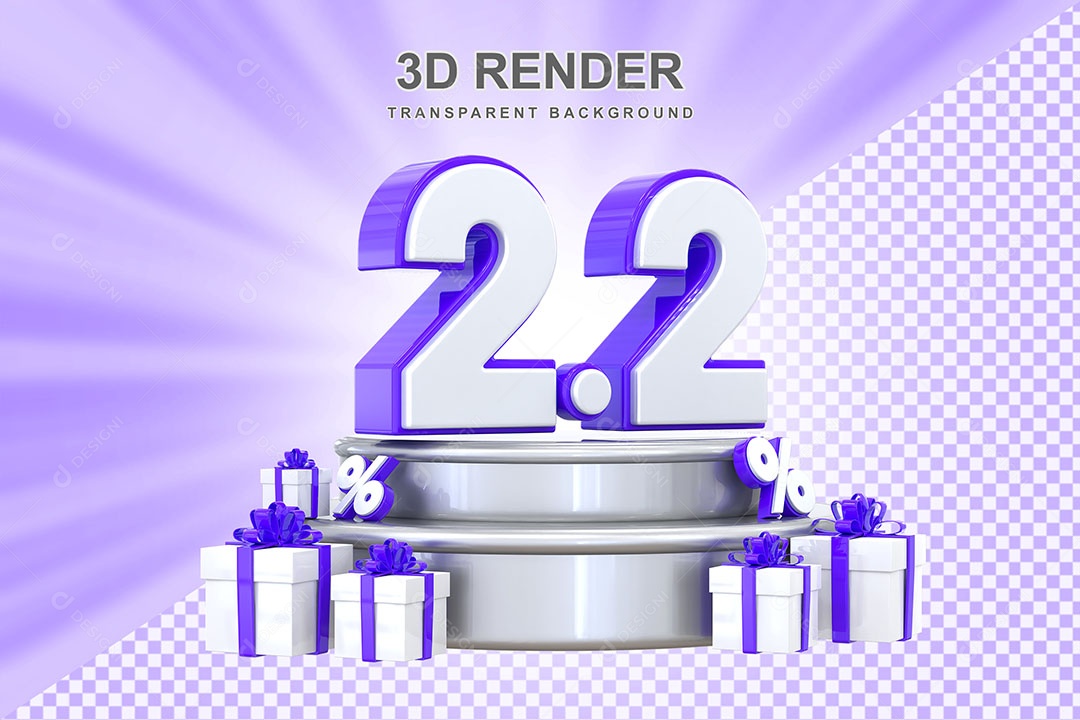 Número Roxo 2 2 Elemento 3D para Composição PSD