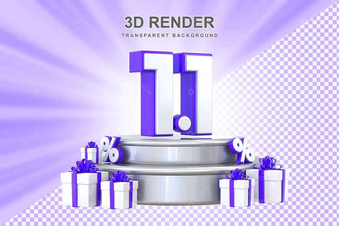 Número Roxo 1 1 Elemento 3D para Composição PSD