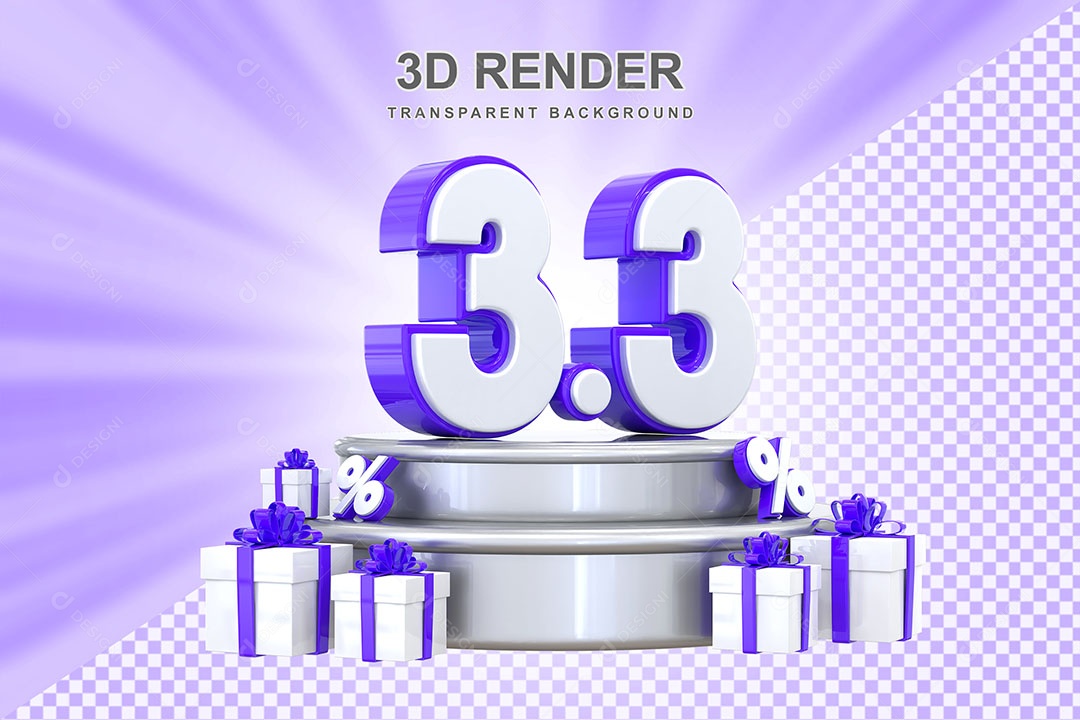 Número Roxo 3 3 Elemento 3D para Composição PSD