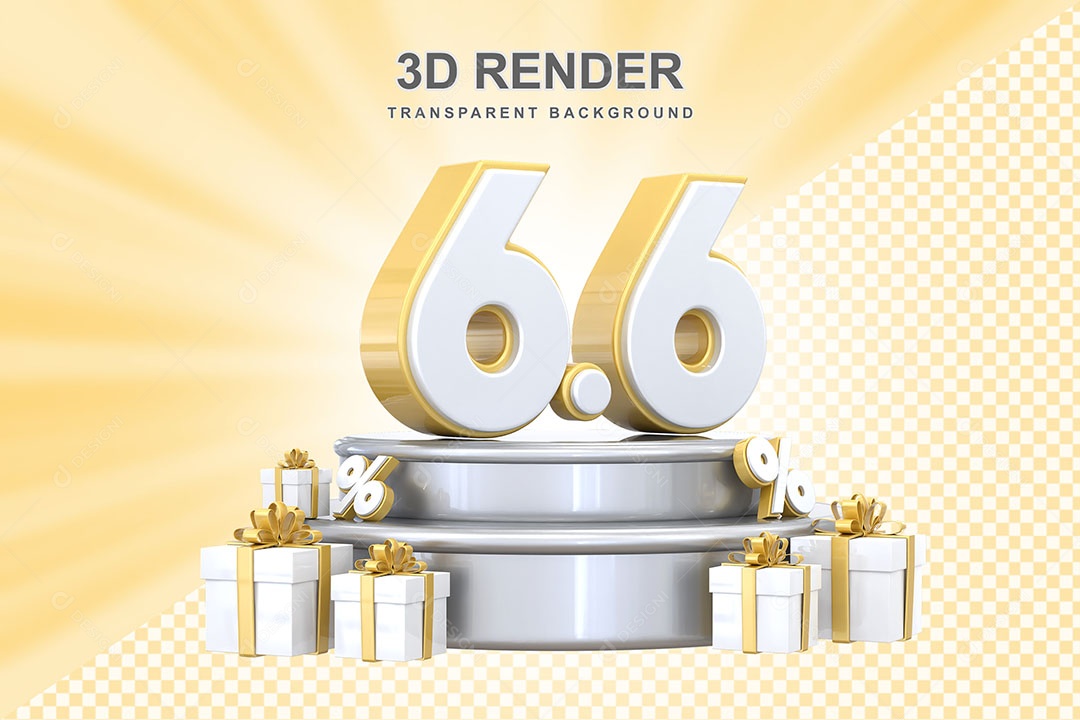 Número Dourado 6 6 Elemento 3D para Composição PSD