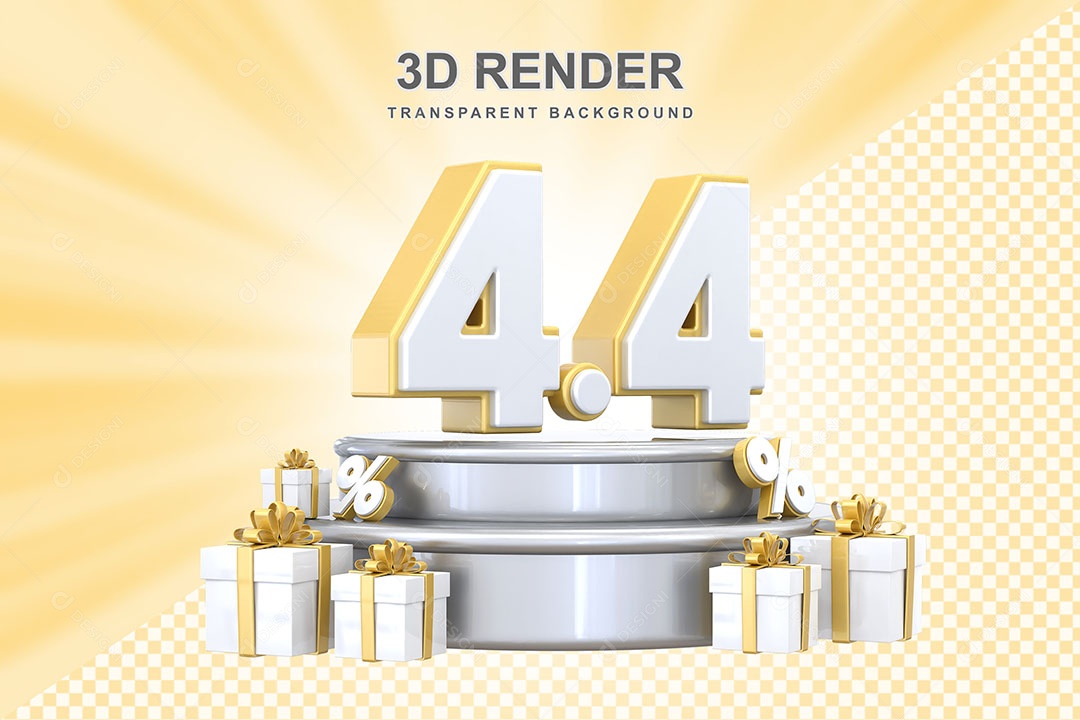 Número Dourado 4 4 Elemento 3D para Composição PSD