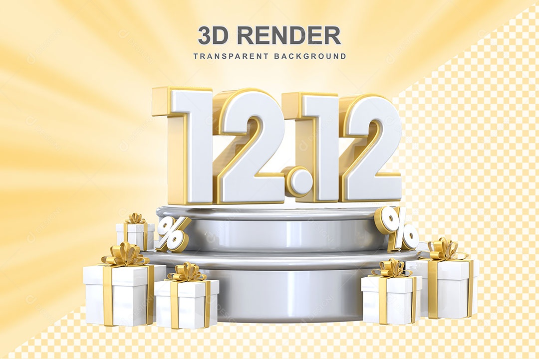 Número Dourado 12 12 Elemento 3D para Composição PSD