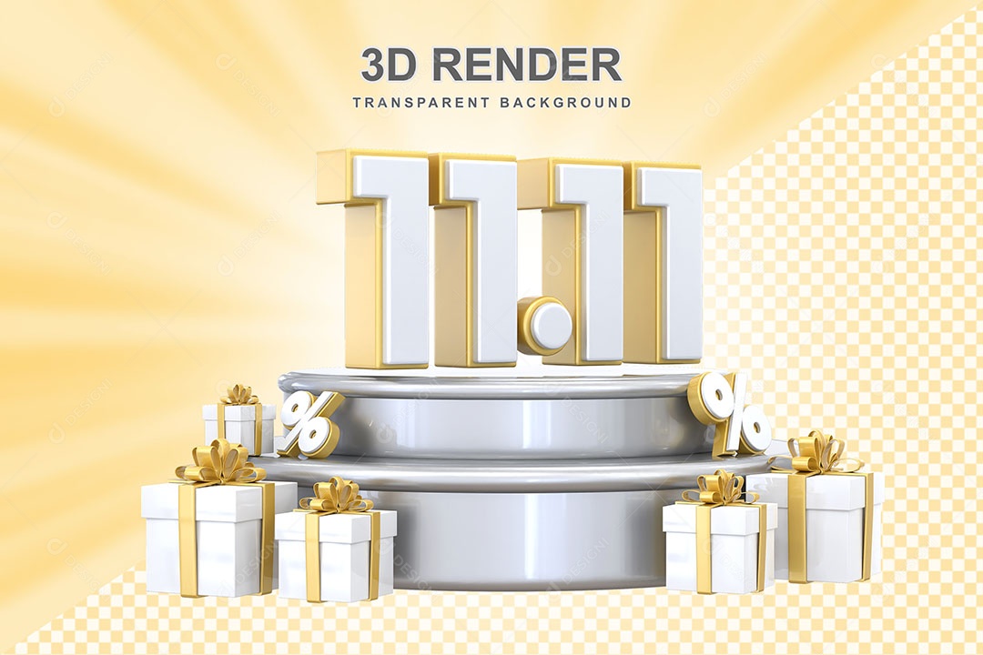 Número Dourado 11 11 Elemento 3D para Composição PSD