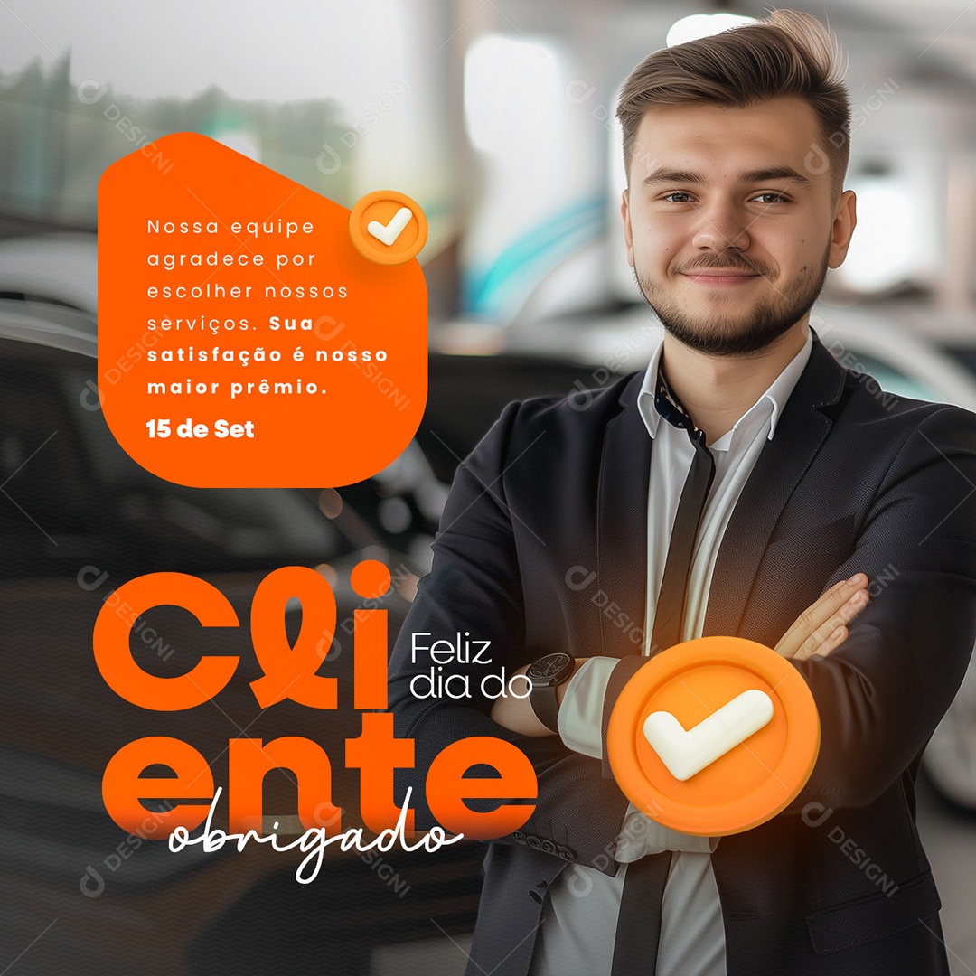 Feliz Dia do Cliente Dia 15 de Setembro Obrigado Social Midía PSD Editável