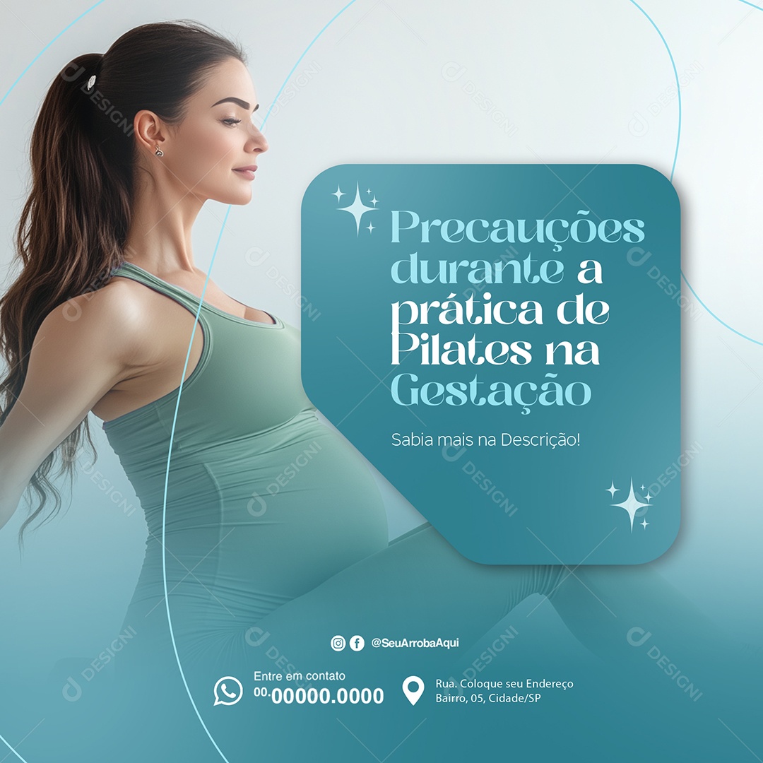 Precauções Durante a Prática de Pilates Gestação Social Media PSD Editável