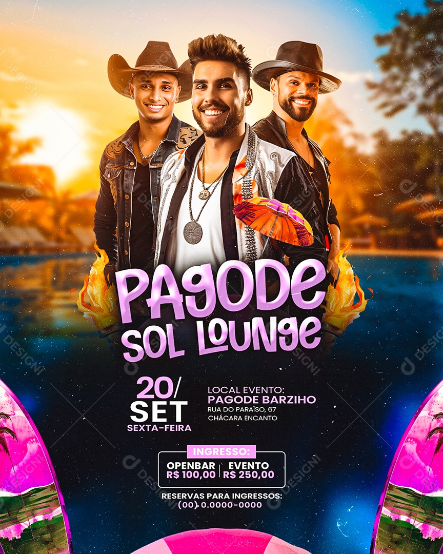 Flyer Pagode Sol Lounge Social Media PSD Editável