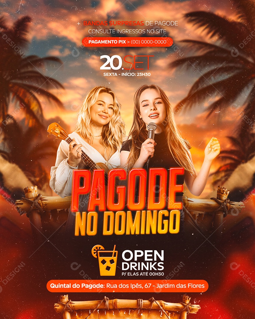 Flyer Pagode no Domingo Social Media PSD Editável