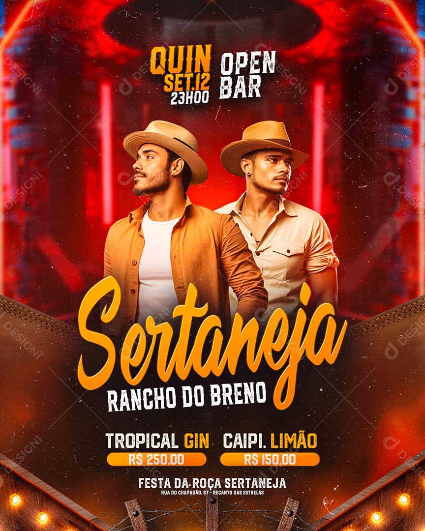 Flyer Sertaneja Rancho do Breno Social Media PSD Editável
