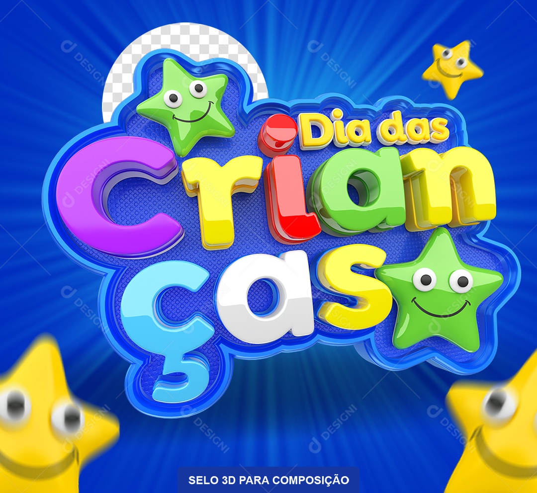 Dia das Crianças Selo 3D Colorida para Composição PSD