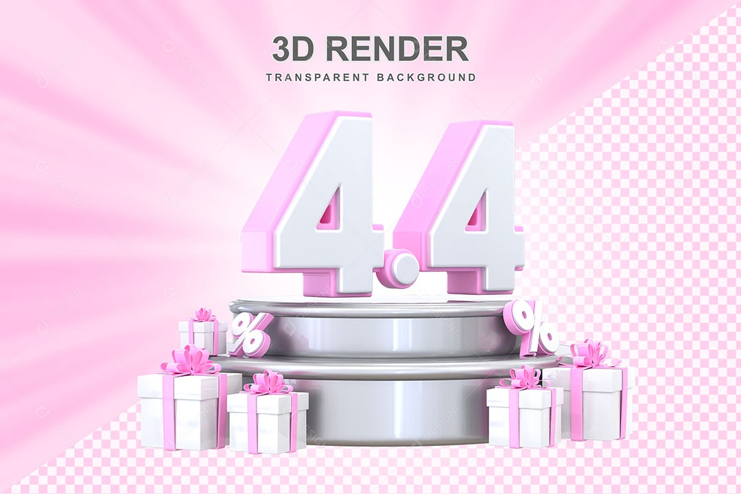 Número Rosa 4 4 Elemento 3D para Composição PSD