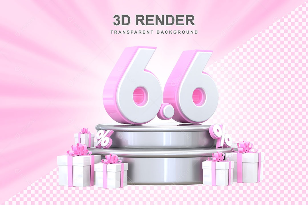 Número Rosa 6 6 Elemento 3D para Composição PSD