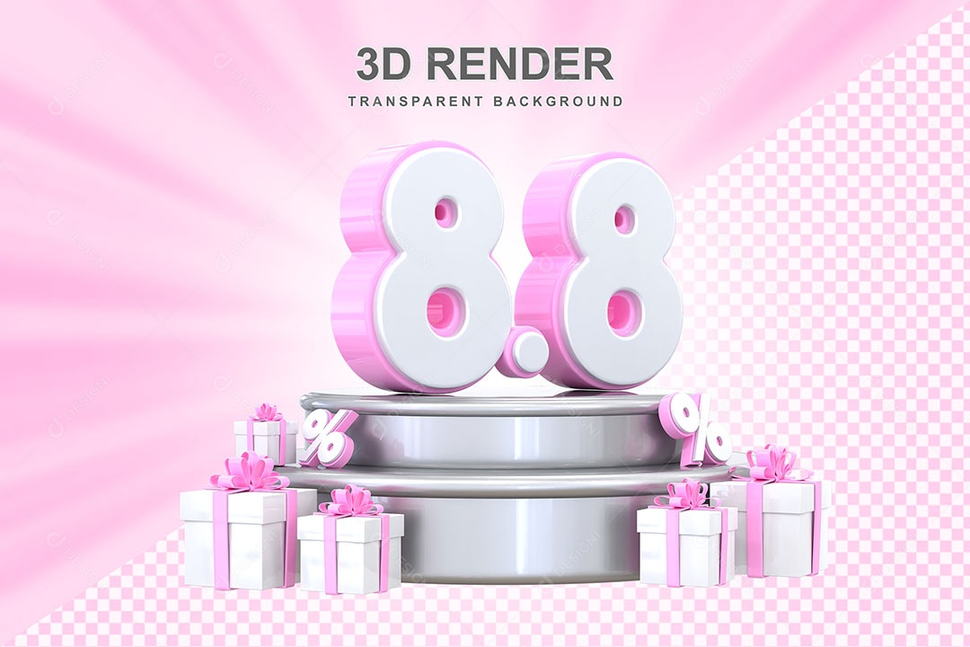 Número Rosa 8 8 Elemento 3D para Composição PSD