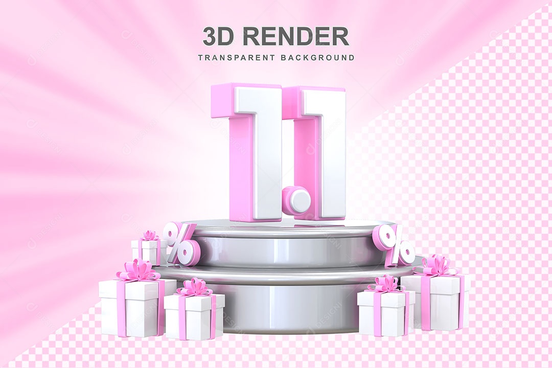 Número Rosa 1 1 Elemento 3D para Composição PSD