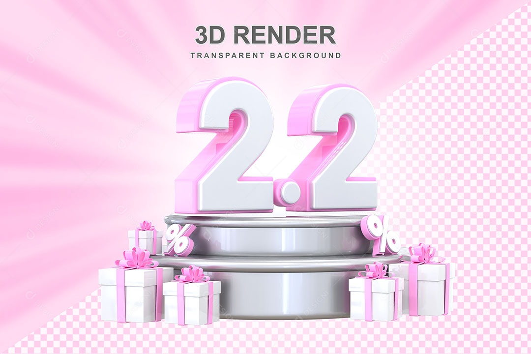 Número Rosa 2 2 Elemento 3D para Composição PSD