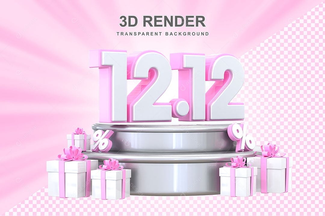 Número Rosa 12 12 Elemento 3D para Composição PSD