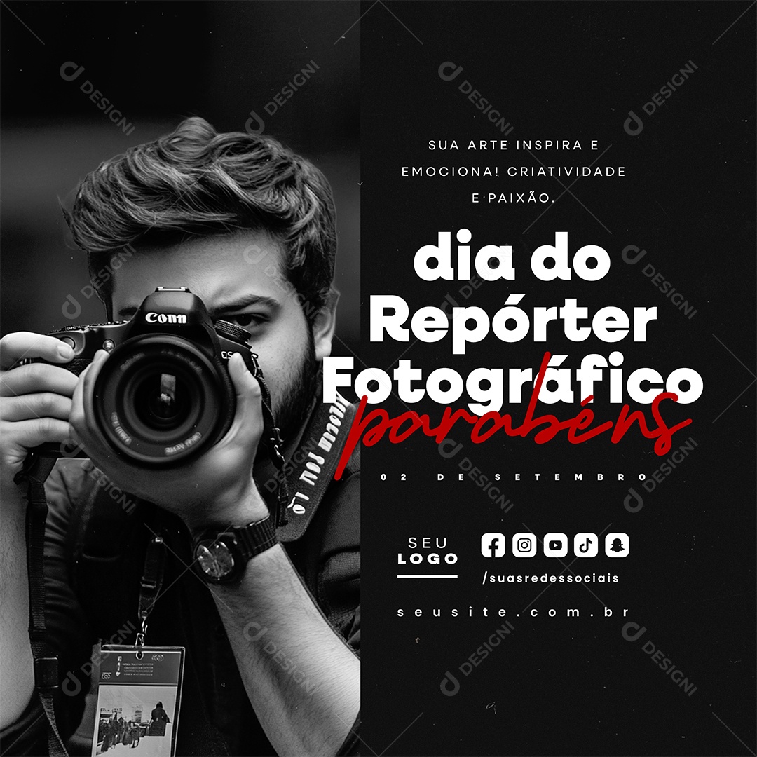 Dia do Repórter Fotografico 02 de Setembro Parabéns Social Media PSD Editável