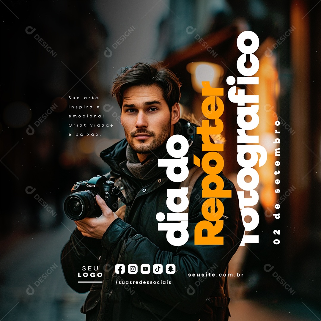 Dia do Repórter Fotografico 02 de Setembro Social Media PSD Editável