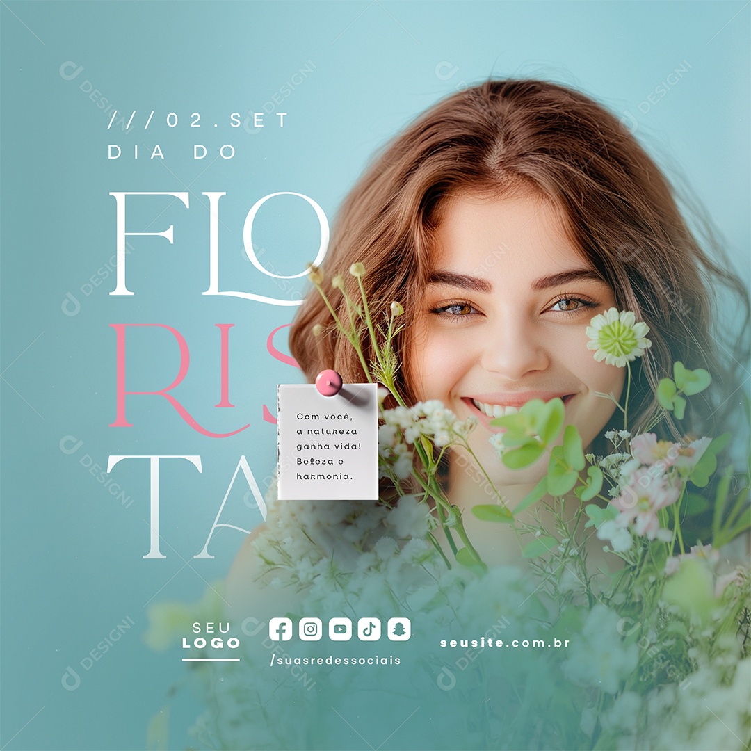 Dia do Florista 02 de Setembro Com Você Social Media PSD Editável