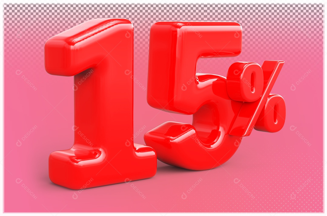 Desconto de 15% Elemento 3D Vermelho para Composição PSD