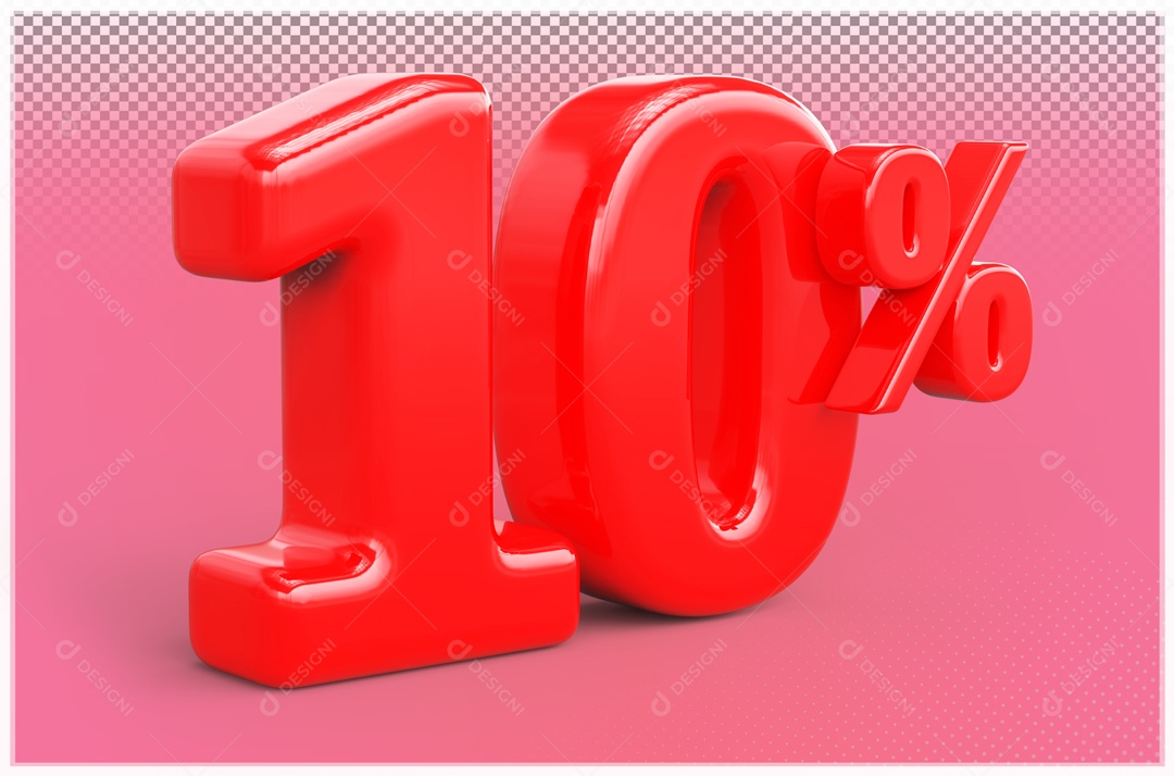 Desconto de 10% Elemento 3D Vermelho para Composição PSD