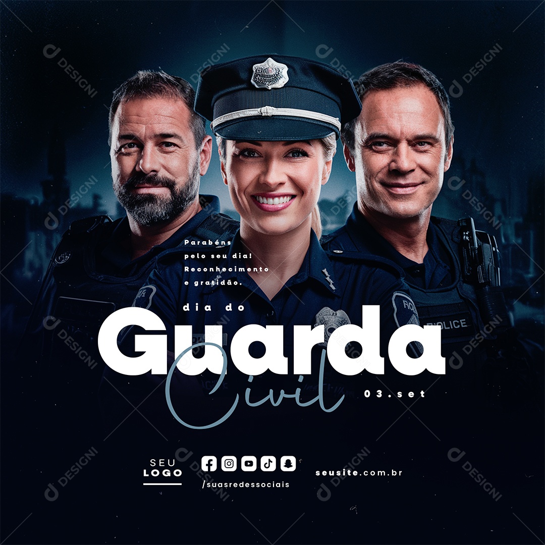Dia do Guarda Civil 03 de Setembro Parabéns Social Media PSD Editável
