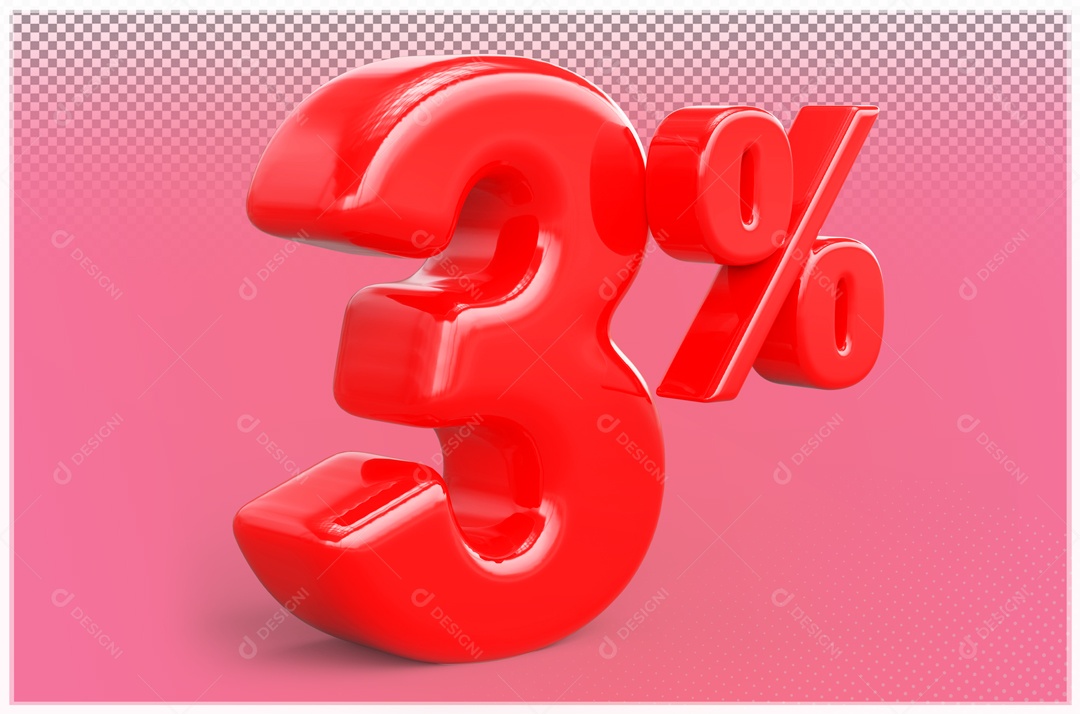 Desconto de 3% Elemento 3D Vermelho para Composição PSD