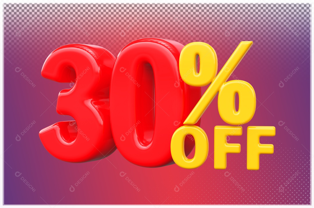 Desconto de 30% OFF Elemento 3D Vermelho e Amarelo para Composição PSD