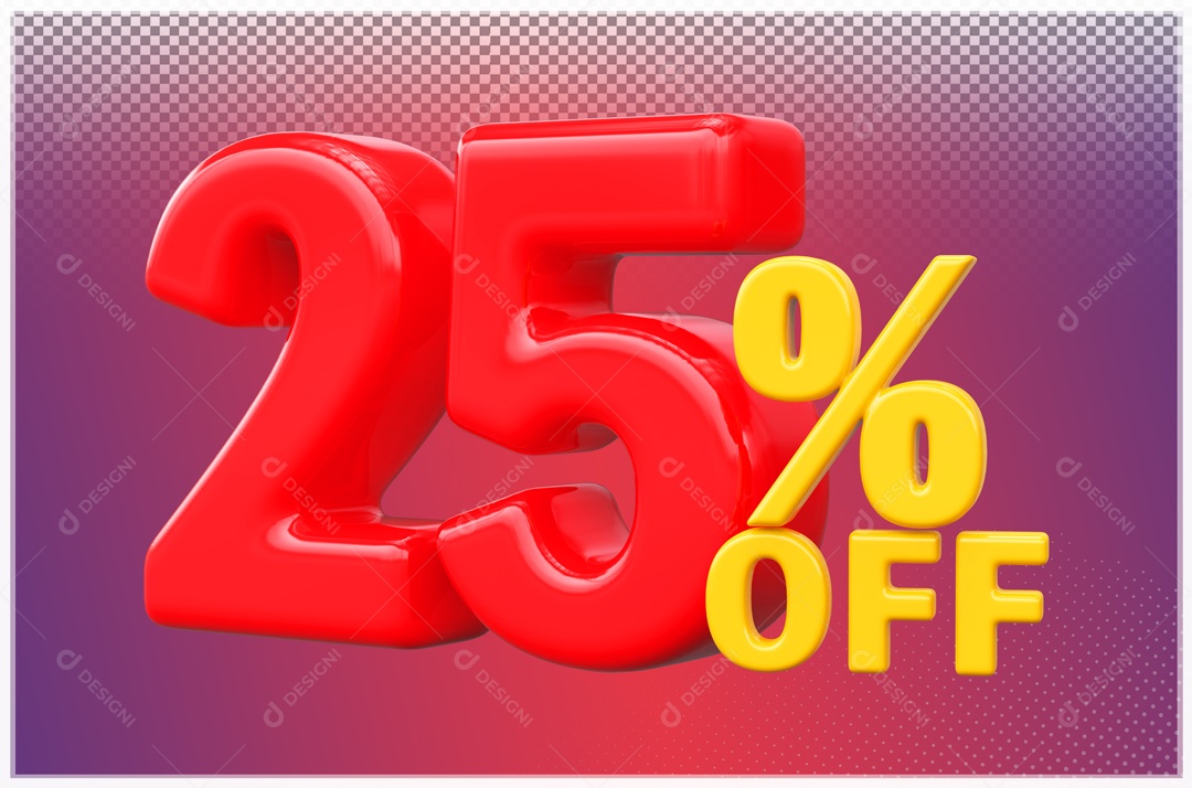 Desconto de 25% OFF Elemento 3D Vermelho e Amarelo para Composição PSD