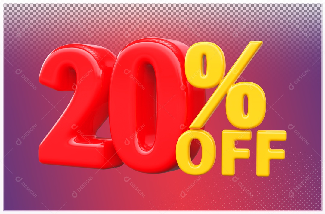 Desconto de 20% OFF Elemento 3D Vermelho e Amarelo para Composição PSD