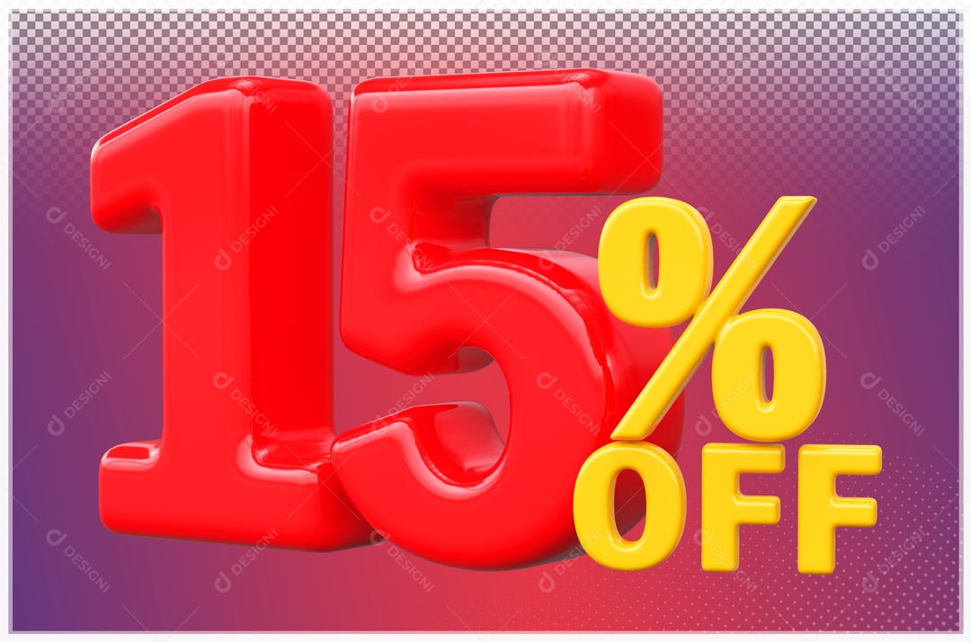 Desconto de 15% OFF Elemento 3D Vermelho e Amarelo para Composição PSD