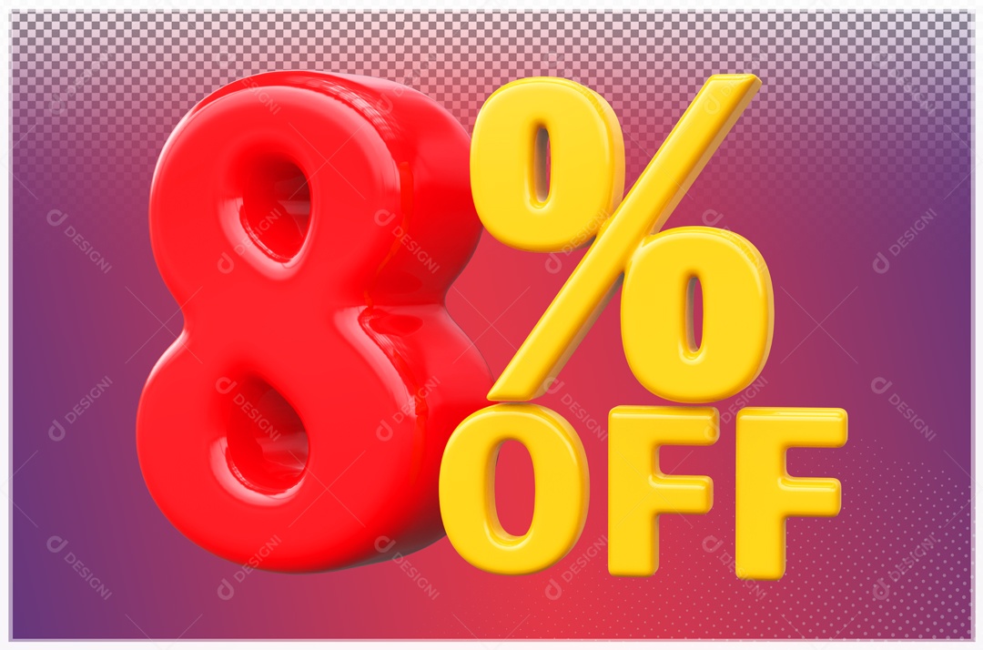 Desconto de 8% OFF Elemento 3D Vermelho e Amarelo para Composição PSD