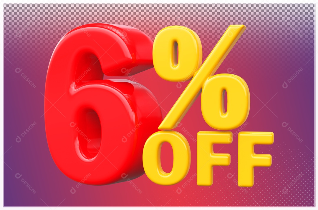 Desconto de 6% OFF Elemento 3D Vermelho e Amarelo para Composição PSD