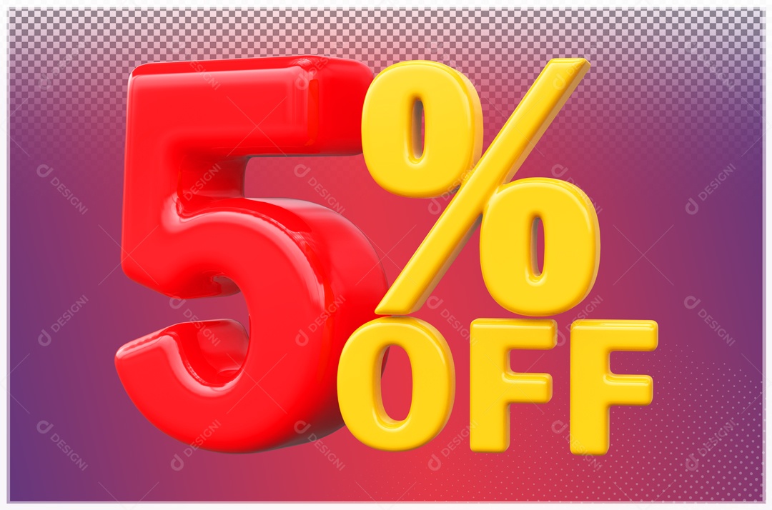 Desconto de 5% OFF Elemento 3D Vermelho e Amarelo para Composição PSD