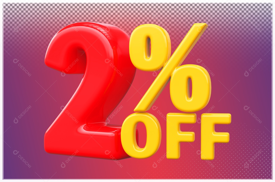 Desconto de 2% OFF Elemento 3D Vermelho e Amarelo para Composição PSD