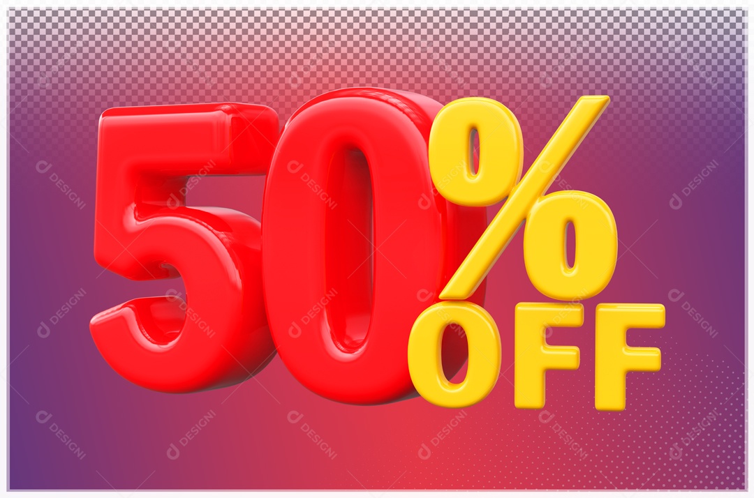 Desconto de 50% OFF Elemento 3D Vermelho e Amarelo para Composição PSD