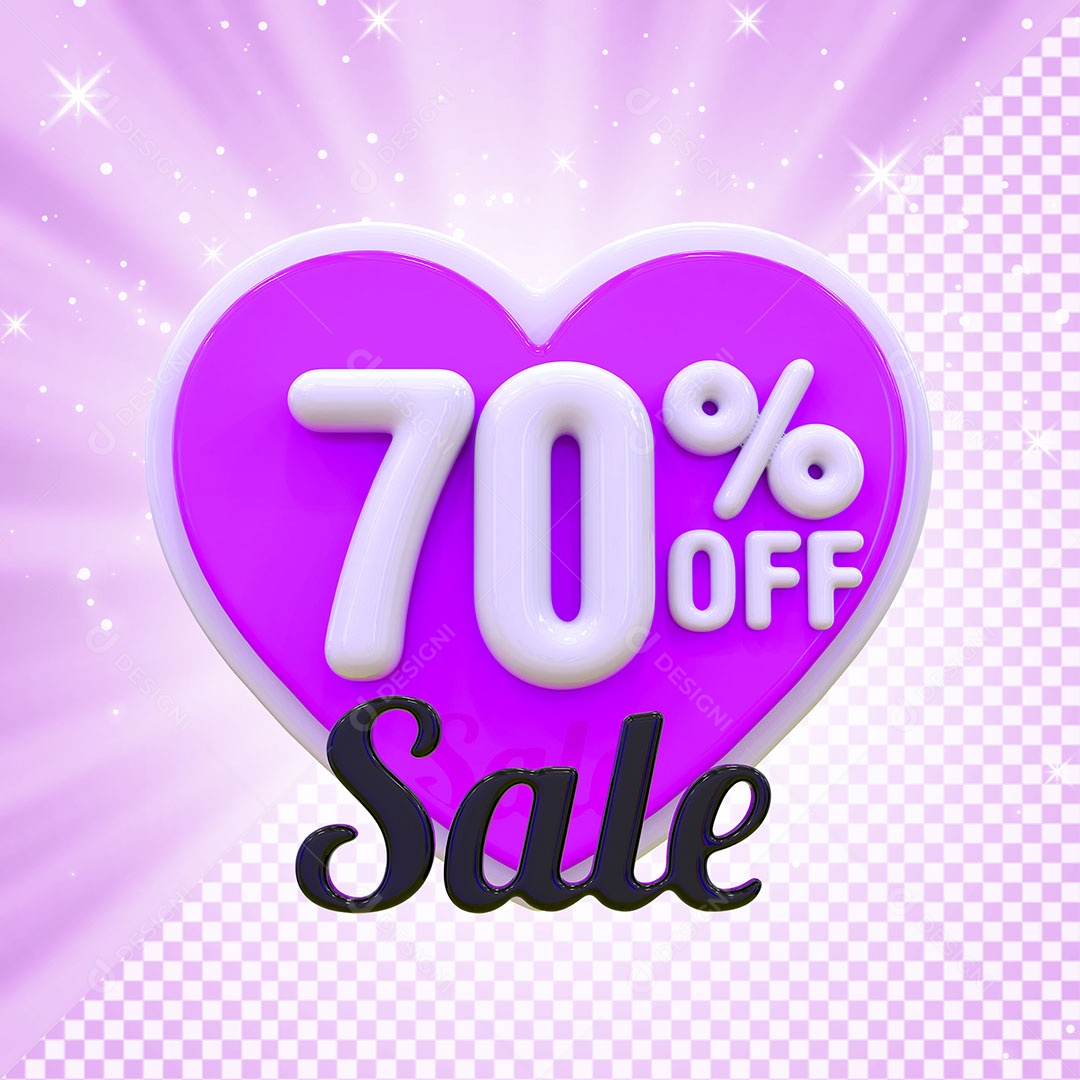 Coração Rosa 70% OFF Elemento 3D para Composição PSD