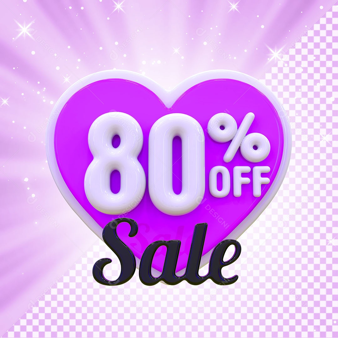 Coração Rosa 80% OFF Elemento 3D para Composição PSD