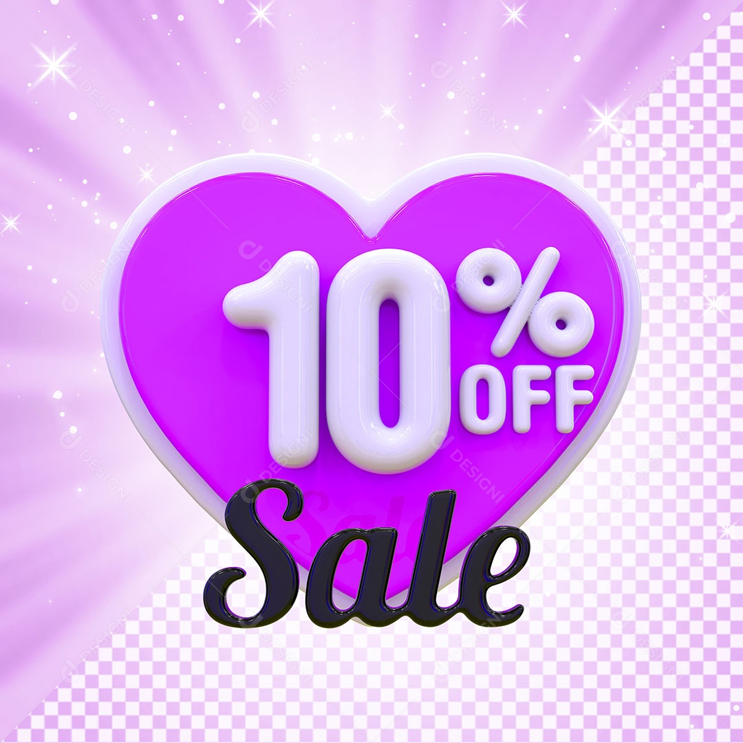 Coração Rosa 10% OFF Elemento 3D para Composição PSD
