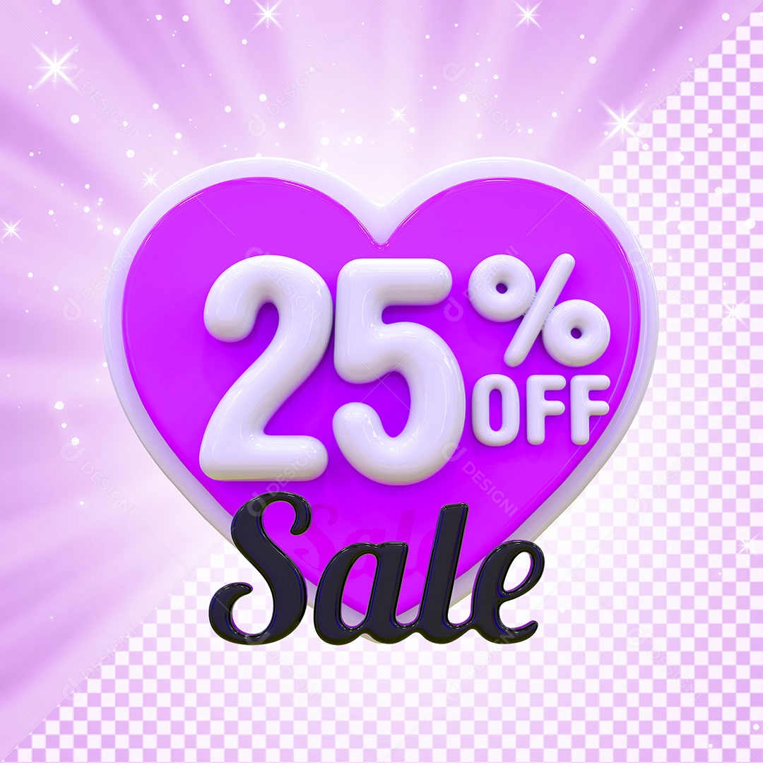 Coração Rosa 25% OFF Elemento 3D para Composição PSD